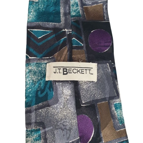 JT Beckett Mens Necktie Italian Silk Accessory Office Work Purple Teal Dad Gift - Picture 4 of 5